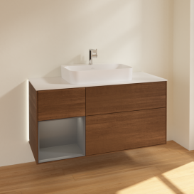 Тумба под раковину Villeroy & Boch Finion 120х50,1 см с подсветкой МДФ шпон грецкого ореха/стекло белое матовое G411GKGN