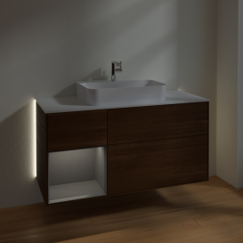 Тумба под раковину Villeroy & Boch Finion 120х50,1 см с подсветкой МДФ шпон грецкого ореха/стекло белое матовое G411GKGN