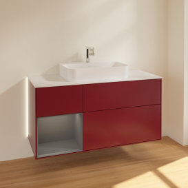 Тумба под раковину Villeroy & Boch Finion 120х50,1 см с подсветкой МДФ пион матовый лак/стекло белое матовое G411GKHB