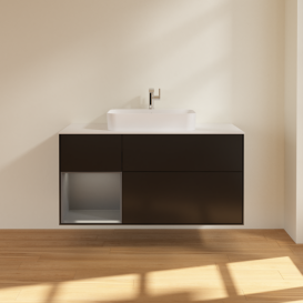 Тумба под раковину Villeroy & Boch Finion 120х50,1 см с подсветкой МДФ черный матовый лак/стекло белое матовое G411GKPD