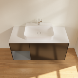 Тумба под раковину Villeroy & Boch Finion 120х50,1 см с подсветкой МДФ черный матовый лак/стекло белое матовое G411GKPD