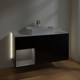 Тумба под раковину Villeroy & Boch Finion 120х50,1 см с подсветкой МДФ черный матовый лак/стекло белое матовое G411GKPD