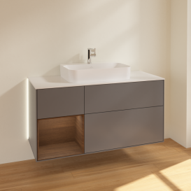 Тумба под раковину Villeroy & Boch Finion 120х50,1 см с подсветкой МДФ антрацит матовый лак/стекло белое матовое G411GNGK