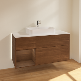 Тумба под раковину Villeroy & Boch Finion 120х50,1 см с подсветкой МДФ шпон грецкого ореха/стекло белое матовое G411GNGN