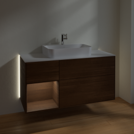 Тумба под раковину Villeroy & Boch Finion 120х50,1 см с подсветкой МДФ шпон грецкого ореха/стекло белое матовое G411GNGN