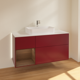 Тумба под раковину Villeroy & Boch Finion 120х50,1 см с подсветкой МДФ пион матовый лак/стекло белое матовое G411GNHB