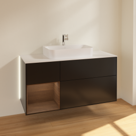 Тумба под раковину Villeroy & Boch Finion 120х50,1 см с подсветкой МДФ черный матовый лак/стекло белое матовое G411GNPD