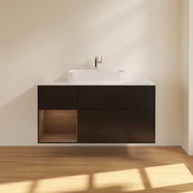 Тумба под раковину Villeroy & Boch Finion 120х50,1 см с подсветкой МДФ черный матовый лак/стекло белое матовое G411GNPD