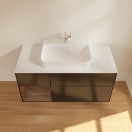 Тумба под раковину Villeroy & Boch Finion 120х50,1 см с подсветкой МДФ черный матовый лак/стекло белое матовое G411GNPD