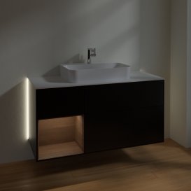 Тумба под раковину Villeroy & Boch Finion 120х50,1 см с подсветкой МДФ черный матовый лак/стекло белое матовое G411GNPD