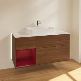 Тумба под раковину Villeroy & Boch Finion 120х50,1 см с подсветкой МДФ шпон грецкого ореха/стекло белое матовое G411HBGN