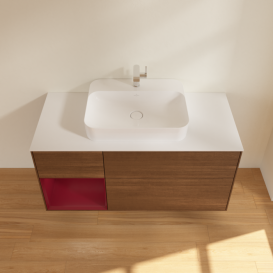 Тумба под раковину Villeroy & Boch Finion 120х50,1 см с подсветкой МДФ шпон грецкого ореха/стекло белое матовое G411HBGN