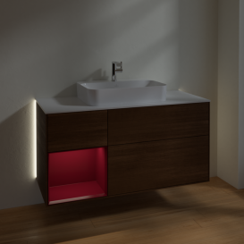 Тумба под раковину Villeroy & Boch Finion 120х50,1 см с подсветкой МДФ шпон грецкого ореха/стекло белое матовое G411HBGN