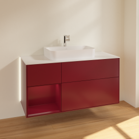 Тумба под раковину Villeroy & Boch Finion 120х50,1 см с подсветкой МДФ пион матовый лак/стекло белое матовое G411HBHB