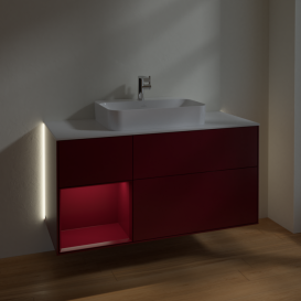 Тумба под раковину Villeroy & Boch Finion 120х50,1 см с подсветкой МДФ пион матовый лак/стекло белое матовое G411HBHB