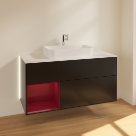Тумба под раковину Villeroy & Boch Finion 120х50,1 см с подсветкой МДФ черный матовый лак/стекло белое матовое G411HBPD