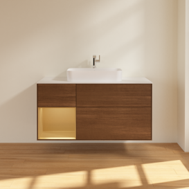 Тумба под раковину Villeroy & Boch Finion 120х50,1 см с подсветкой МДФ шпон грецкого ореха/стекло белое матовое G411HFGN