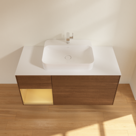 Тумба под раковину Villeroy & Boch Finion 120х50,1 см с подсветкой МДФ шпон грецкого ореха/стекло белое матовое G411HFGN