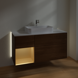 Тумба под раковину Villeroy & Boch Finion 120х50,1 см с подсветкой МДФ шпон грецкого ореха/стекло белое матовое G411HFGN