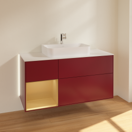 Тумба под раковину Villeroy & Boch Finion 120х50,1 см с подсветкой МДФ пион матовый лак/стекло белое матовое G411HFHB