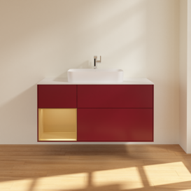 Тумба под раковину Villeroy & Boch Finion 120х50,1 см с подсветкой МДФ пион матовый лак/стекло белое матовое G411HFHB