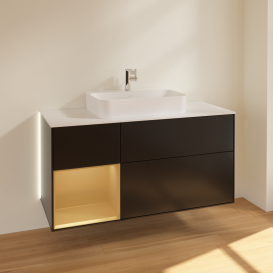 Тумба под раковину Villeroy & Boch Finion 120х50,1 см с подсветкой МДФ черный матовый лак/стекло белое матовое G411HFPD