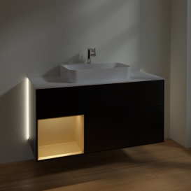 Тумба под раковину Villeroy & Boch Finion 120х50,1 см с подсветкой МДФ черный матовый лак/стекло белое матовое G411HFPD