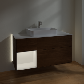 Тумба под раковину Villeroy & Boch Finion 120х50,1 см с подсветкой МДФ шпон грецкого ореха/стекло белое матовое G411MTGN