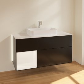 Тумба под раковину Villeroy & Boch Finion 120х50,1 см с подсветкой МДФ черный матовый лак/стекло белое матовое G411MTPD