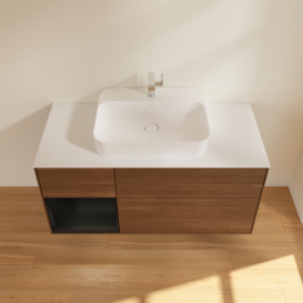 Тумба под раковину Villeroy & Boch Finion 120х50,1 см с подсветкой МДФ шпон грецкого ореха/стекло белое матовое G411PDGN