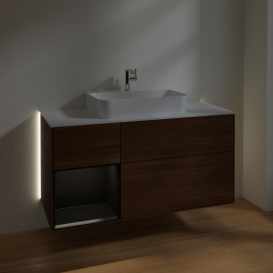 Тумба под раковину Villeroy & Boch Finion 120х50,1 см с подсветкой МДФ шпон грецкого ореха/стекло белое матовое G411PDGN