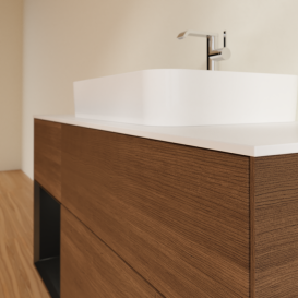 Тумба под раковину Villeroy & Boch Finion 120х50,1 см с подсветкой МДФ шпон грецкого ореха/стекло белое матовое G411PDGN