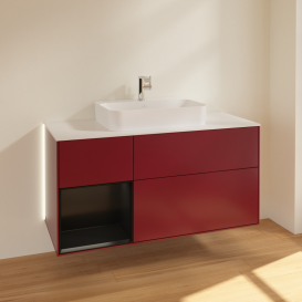 Тумба под раковину Villeroy & Boch Finion 120х50,1 см с подсветкой МДФ пион матовый лак/стекло белое матовое G411PDHB