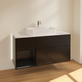 Тумба под раковину Villeroy & Boch Finion 120х50,1 см с подсветкой МДФ черный матовый лак/стекло белое матовое G411PDPD