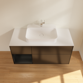 Тумба под раковину Villeroy & Boch Finion 120х50,1 см с подсветкой МДФ черный матовый лак/стекло белое матовое G411PDPD