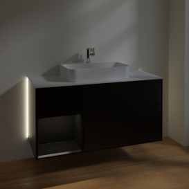 Тумба под раковину Villeroy & Boch Finion 120х50,1 см с подсветкой МДФ черный матовый лак/стекло белое матовое G411PDPD