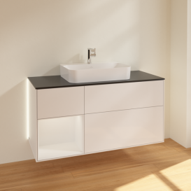 Тумба под раковину Villeroy & Boch Finion 120х50,1 см с подсветкой МДФ глянцевый белый лак/стекло черное матовое G412GFGF