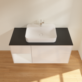 Тумба под раковину Villeroy & Boch Finion 120х50,1 см с подсветкой МДФ глянцевый белый лак/стекло черное матовое G412GFGF