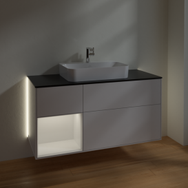 Тумба под раковину Villeroy & Boch Finion 120х50,1 см с подсветкой МДФ глянцевый белый лак/стекло черное матовое G412GFGF