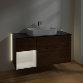 Тумба под раковину Villeroy & Boch Finion 120х50,1 см с подсветкой МДФ шпон грецкого ореха/стекло черное матовое G412GFGN