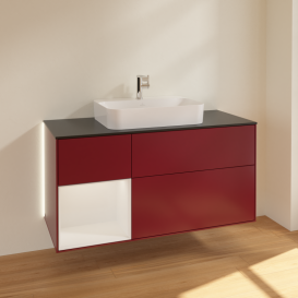 Тумба под раковину Villeroy & Boch Finion 120х50,1 см с подсветкой МДФ пион матовый лак/стекло черное матовое G412GFHB