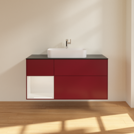 Тумба под раковину Villeroy & Boch Finion 120х50,1 см с подсветкой МДФ пион матовый лак/стекло черное матовое G412GFHB