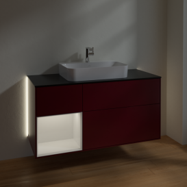 Тумба под раковину Villeroy & Boch Finion 120х50,1 см с подсветкой МДФ пион матовый лак/стекло черное матовое G412GFHB