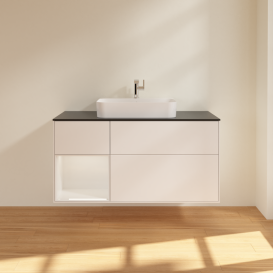 Тумба под раковину Villeroy & Boch Finion 120х50,1 см с подсветкой МДФ белый матовый лак/стекло черное матовое G412GFMT