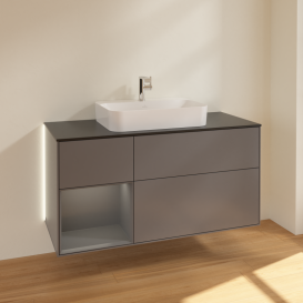 Тумба под раковину Villeroy & Boch Finion 120х50,1 см с подсветкой МДФ антрацит матовый лак/стекло черное матовое G412GKGK