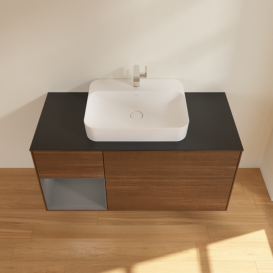 Тумба под раковину Villeroy & Boch Finion 120х50,1 см с подсветкой МДФ шпон грецкого ореха/стекло черное матовое G412GKGN