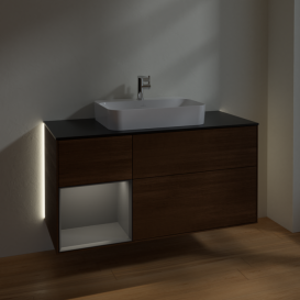 Тумба под раковину Villeroy & Boch Finion 120х50,1 см с подсветкой МДФ шпон грецкого ореха/стекло черное матовое G412GKGN