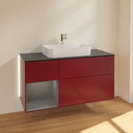 Тумба под раковину Villeroy & Boch Finion 120х50,1 см с подсветкой МДФ пион матовый лак/стекло черное матовое G412GKHB