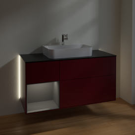 Тумба под раковину Villeroy & Boch Finion 120х50,1 см с подсветкой МДФ пион матовый лак/стекло черное матовое G412GKHB