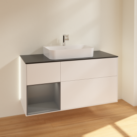 Тумба под раковину Villeroy & Boch Finion 120х50,1 см с подсветкой МДФ белый матовый лак/стекло черное матовое G412GKMT